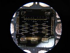 In this superconducting circuit studied in Alicia Kollár’s lab, the middle of the three rectangles along the bottom are junctions that hold quantum states that may each be used as a qubit.